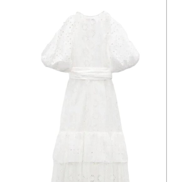 ZARA EMBROIDERED DRESS WITH STRING BELT IN OYSTER WHITE SUMMER WHITE SIZE S 2796 - Picture 4 of 4